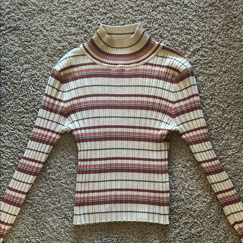 Striped Ribbed Turtleneck Sweater